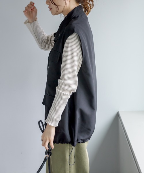 PUAL CE CIN（ピュアルセシン）の「プチハイネック　テレコ染め分けボーダーアソートロンT（Tシャツ/カットソー・レディース・ブラック/ベージュ/ピンク・FREE）」の8枚目の写真