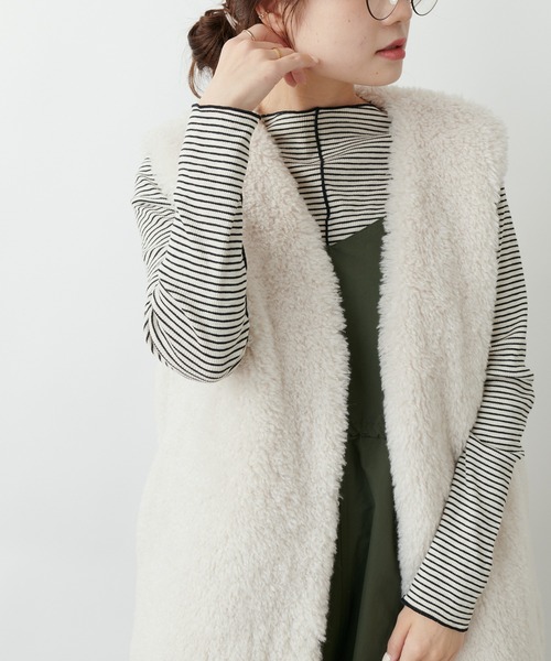 PUAL CE CIN（ピュアルセシン）の「プチハイネック　テレコ染め分けボーダーアソートロンT（Tシャツ/カットソー・レディース・ブラック/ベージュ/ピンク・FREE）」の20枚目の写真