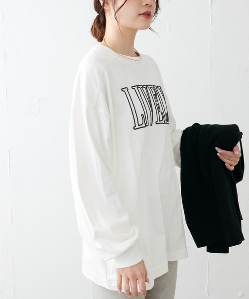 PUAL CE CIN(ピュアルセシン)の「シリコン刺繍ロングスリーブ(Tシャツ/カットソー・レディース・ネイビー/オフホワイト/グレイッシュベージュ・FREE)」の12枚目の写真