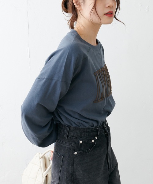 PUAL CE CIN(ピュアルセシン)の「シリコン刺繍ロングスリーブ(Tシャツ/カットソー・レディース・ネイビー/オフホワイト/グレイッシュベージュ・FREE)」の15枚目の写真