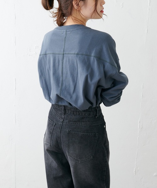 PUAL CE CIN(ピュアルセシン)の「シリコン刺繍ロングスリーブ(Tシャツ/カットソー・レディース・ネイビー/オフホワイト/グレイッシュベージュ・FREE)」の7枚目の写真