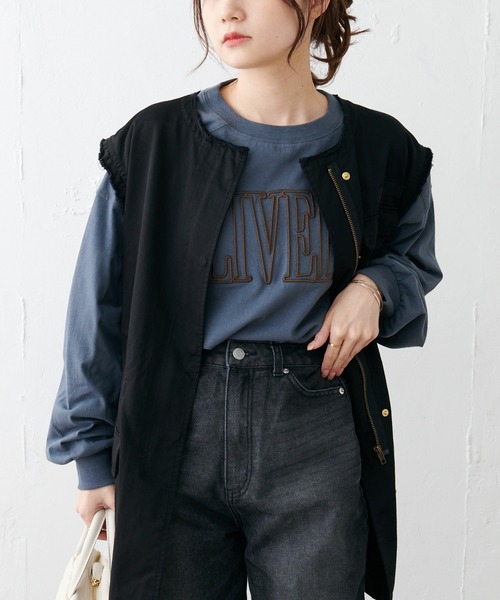 PUAL CE CIN(ピュアルセシン)の「シリコン刺繍ロングスリーブ(Tシャツ/カットソー・レディース・ネイビー/オフホワイト/グレイッシュベージュ・FREE)」の22枚目の写真