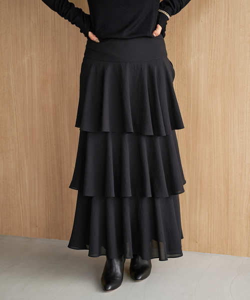 plage(プラージュ)の「Georgette Tiered スカート(スカート・レディース・ブラック/ベージュ・34/36/38)」の6枚目の写真
