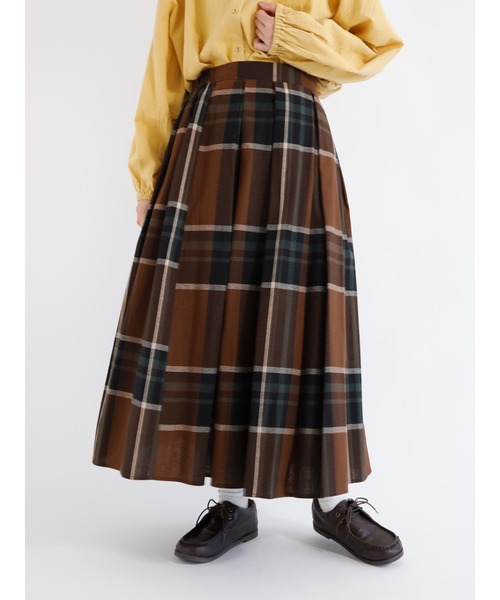 Samansa Mos2（サマンサ モスモス）の「コットンリネン柄アソートギャザースカート（スカート・レディース・ブラウン/オフホワイト/オレンジ/ブルー/チャコール・ﾌﾘ-）」の3枚目の写真