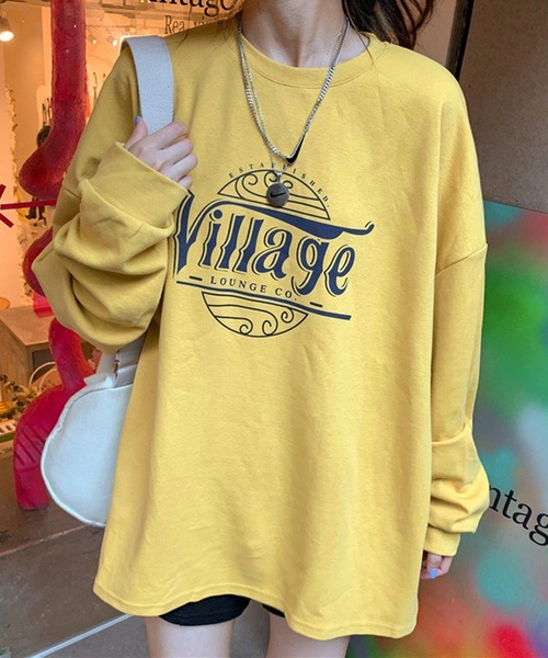 BASQUE magenta(バスクマゼンタ)の「カレッジロゴ オーバーサイズルーズL/Sカットソー(Tシャツ/カットソー・レディース・イエロー/ダークグレー/グレー・FREE)」の3枚目の写真