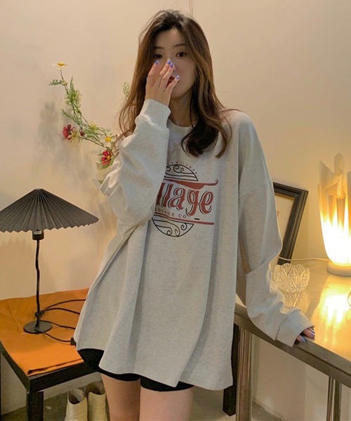 BASQUE magenta(バスクマゼンタ)の「カレッジロゴ オーバーサイズルーズL/Sカットソー(Tシャツ/カットソー・レディース・イエロー/ダークグレー/グレー・FREE)」の6枚目の写真