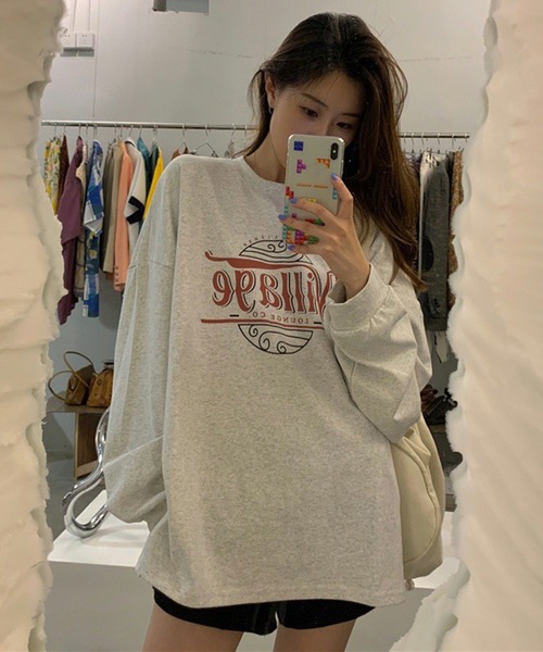 BASQUE magenta(バスクマゼンタ)の「カレッジロゴ オーバーサイズルーズL/Sカットソー(Tシャツ/カットソー・レディース・イエロー/ダークグレー/グレー・FREE)」の9枚目の写真