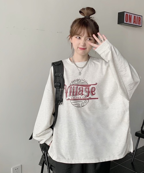 BASQUE magenta(バスクマゼンタ)の「カレッジロゴ オーバーサイズルーズL/Sカットソー(Tシャツ/カットソー・レディース・イエロー/ダークグレー/グレー・FREE)」の12枚目の写真