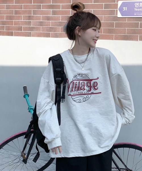 BASQUE magenta(バスクマゼンタ)の「カレッジロゴ オーバーサイズルーズL/Sカットソー(Tシャツ/カットソー・レディース・イエロー/ダークグレー/グレー・FREE)」の13枚目の写真