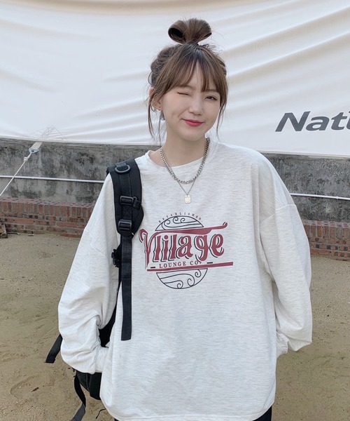 BASQUE magenta(バスクマゼンタ)の「カレッジロゴ オーバーサイズルーズL/Sカットソー(Tシャツ/カットソー・レディース・イエロー/ダークグレー/グレー・FREE)」の20枚目の写真