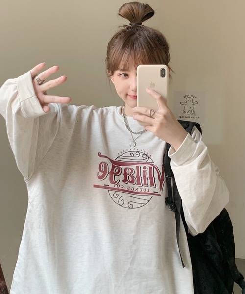 BASQUE magenta(バスクマゼンタ)の「カレッジロゴ オーバーサイズルーズL/Sカットソー(Tシャツ/カットソー・レディース・イエロー/ダークグレー/グレー・FREE)」の22枚目の写真