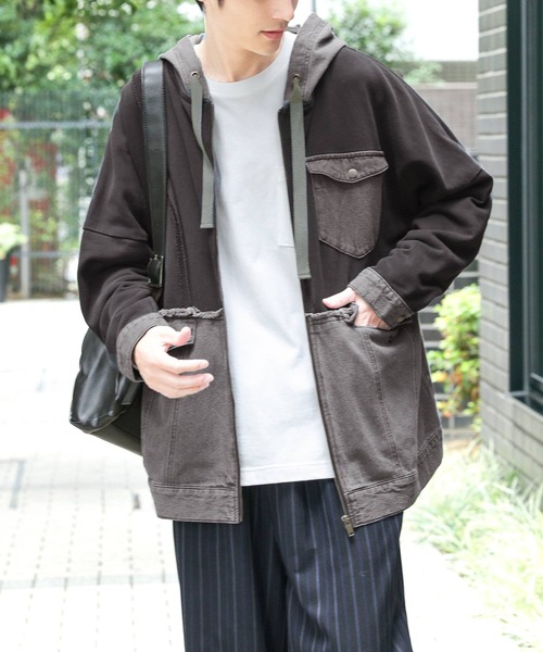 osharewalker（オシャレウォーカー）の「『デニム×裏毛ドッキングパーカー』（パーカー・メンズ・ブラック・2/1）」の20枚目の写真