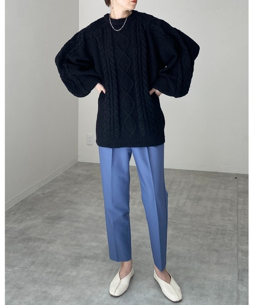 She's Closet（シーズクローゼット）の「モヘアライクケーブルアラン編みボリュームスリーブニットプルオーバー（ニット/セーター・レディース・アイボリー/モカ/グリーン/ブラック・FREE）」の10枚目の写真