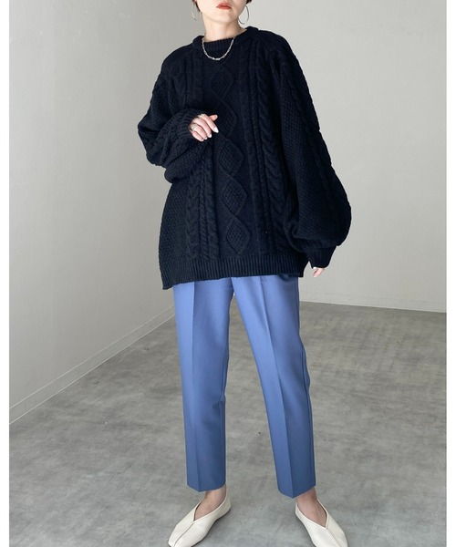 She's Closet（シーズクローゼット）の「モヘアライクケーブルアラン編みボリュームスリーブニットプルオーバー（ニット/セーター・レディース・アイボリー/モカ/グリーン/ブラック・FREE）」の12枚目の写真