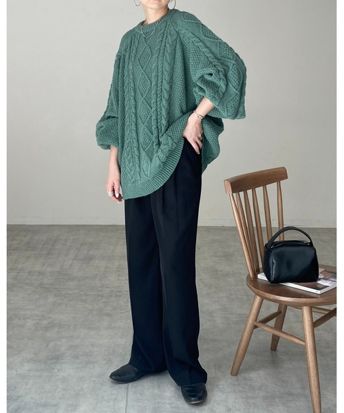 She's Closet（シーズクローゼット）の「モヘアライクケーブルアラン編みボリュームスリーブニットプルオーバー（ニット/セーター・レディース・アイボリー/モカ/グリーン/ブラック・FREE）」の20枚目の写真