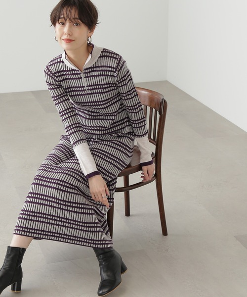 N.(N. Natural Beauty Basic)(エヌエヌナチュラルビューティーベーシック)の「【横田ひかるさん着用】◆ハーフジップボーダーリブワンピース(ワンピース・レディース・ブラウン系その他/ホワイト系その他/ライトグリーン系・MEDIUM)」の2枚目の写真