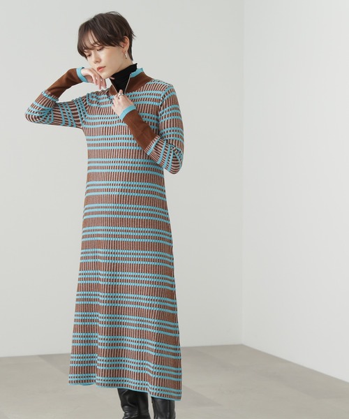 N.(N. Natural Beauty Basic)(エヌエヌナチュラルビューティーベーシック)の「【横田ひかるさん着用】◆ハーフジップボーダーリブワンピース(ワンピース・レディース・ブラウン系その他/ホワイト系その他/ライトグリーン系・MEDIUM)」の3枚目の写真