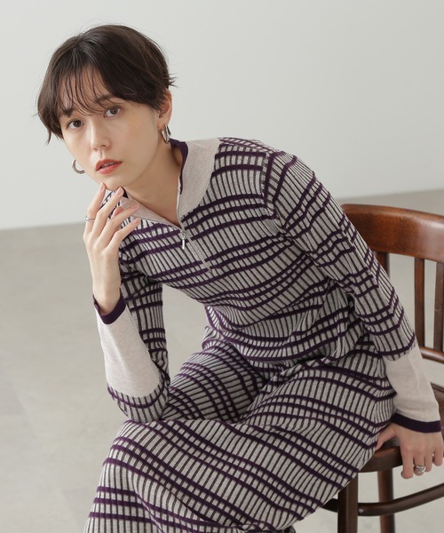 N.(N. Natural Beauty Basic)(エヌエヌナチュラルビューティーベーシック)の「【横田ひかるさん着用】◆ハーフジップボーダーリブワンピース(ワンピース・レディース・ブラウン系その他/ホワイト系その他/ライトグリーン系・MEDIUM)」の16枚目の写真