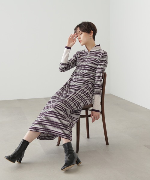 N.(N. Natural Beauty Basic)(エヌエヌナチュラルビューティーベーシック)の「【横田ひかるさん着用】◆ハーフジップボーダーリブワンピース(ワンピース・レディース・ブラウン系その他/ホワイト系その他/ライトグリーン系・MEDIUM)」の6枚目の写真