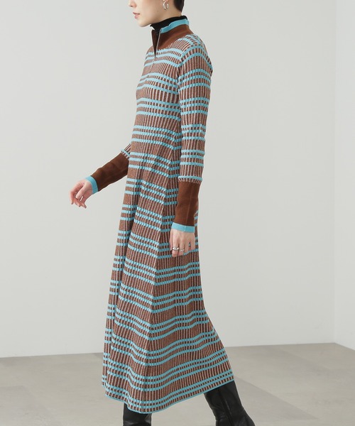 N.(N. Natural Beauty Basic)(エヌエヌナチュラルビューティーベーシック)の「【横田ひかるさん着用】◆ハーフジップボーダーリブワンピース(ワンピース・レディース・ブラウン系その他/ホワイト系その他/ライトグリーン系・MEDIUM)」の5枚目の写真