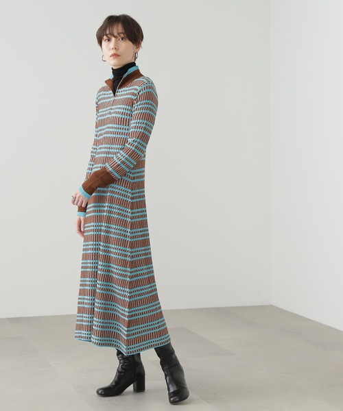 N.(N. Natural Beauty Basic)(エヌエヌナチュラルビューティーベーシック)の「【横田ひかるさん着用】◆ハーフジップボーダーリブワンピース(ワンピース・レディース・ブラウン系その他/ホワイト系その他/ライトグリーン系・MEDIUM)」の11枚目の写真