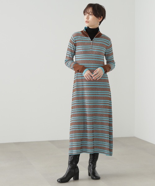 N.(N. Natural Beauty Basic)(エヌエヌナチュラルビューティーベーシック)の「【横田ひかるさん着用】◆ハーフジップボーダーリブワンピース(ワンピース・レディース・ブラウン系その他/ホワイト系その他/ライトグリーン系・MEDIUM)」の13枚目の写真