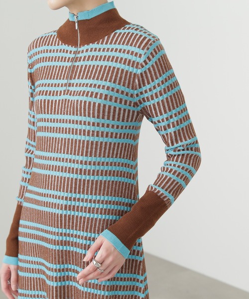 N.(N. Natural Beauty Basic)(エヌエヌナチュラルビューティーベーシック)の「【横田ひかるさん着用】◆ハーフジップボーダーリブワンピース(ワンピース・レディース・ブラウン系その他/ホワイト系その他/ライトグリーン系・MEDIUM)」の12枚目の写真