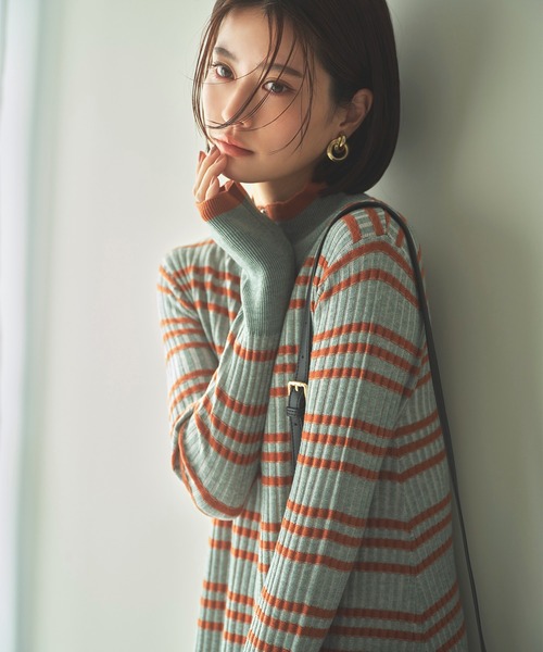 N.(N. Natural Beauty Basic)(エヌエヌナチュラルビューティーベーシック)の「【横田ひかるさん着用】◆ハーフジップボーダーリブワンピース(ワンピース・レディース・ブラウン系その他/ホワイト系その他/ライトグリーン系・MEDIUM)」の19枚目の写真