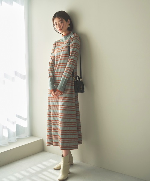 N.(N. Natural Beauty Basic)(エヌエヌナチュラルビューティーベーシック)の「【横田ひかるさん着用】◆ハーフジップボーダーリブワンピース(ワンピース・レディース・ブラウン系その他/ホワイト系その他/ライトグリーン系・MEDIUM)」の22枚目の写真