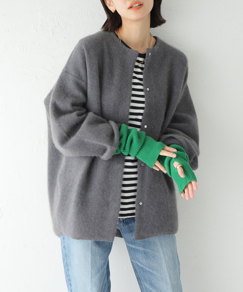 JOURNAL STANDARD（ジャーナルスタンダード）の「ダブルフェイスコクーンカーディガン（カーディガン/ボレロ・レディース・チャコールグレー/ベージュ/グリーン・FREE）」の10枚目の写真