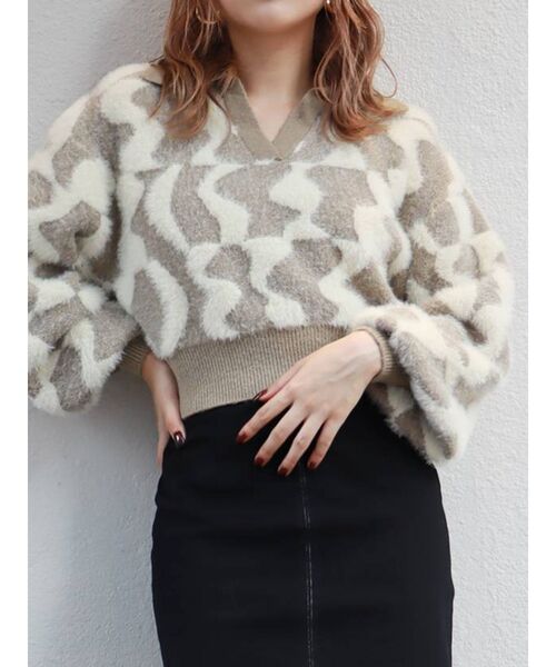 MURUA(ムルーア)の「ウェーブチェッカーフラッグニット(ニット/セーター・レディース・ブラック/グリーン/ベージュ・FREE)」の2枚目の写真