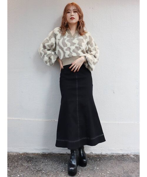 MURUA(ムルーア)の「ウェーブチェッカーフラッグニット(ニット/セーター・レディース・ブラック/グリーン/ベージュ・FREE)」の13枚目の写真