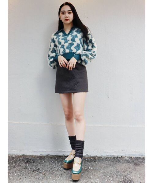 MURUA(ムルーア)の「ウェーブチェッカーフラッグニット(ニット/セーター・レディース・ブラック/グリーン/ベージュ・FREE)」の16枚目の写真