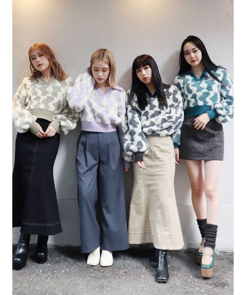 MURUA(ムルーア)の「ウェーブチェッカーフラッグニット(ニット/セーター・レディース・ブラック/グリーン/ベージュ・FREE)」の17枚目の写真
