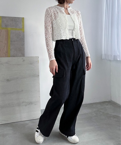 EPIMI E'PIMMY（エピミエピミー）の「フラワーレースブラウスカーディガン（カーディガン/ボレロ・レディース・オフホワイト/アイボリー/ブラック/オリーブ・MEDIUM）」の6枚目の写真