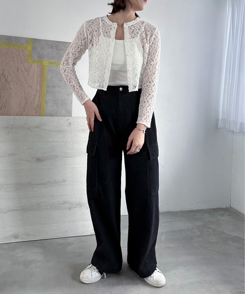 EPIMI E'PIMMY（エピミエピミー）の「フラワーレースブラウスカーディガン（カーディガン/ボレロ・レディース・オフホワイト/アイボリー/ブラック/オリーブ・MEDIUM）」の7枚目の写真