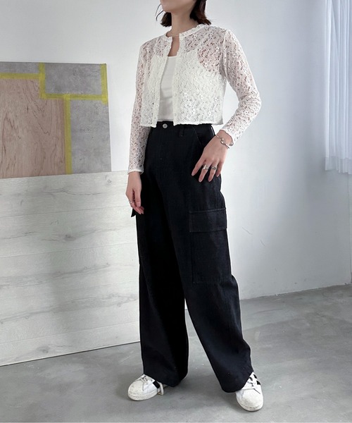 EPIMI E'PIMMY（エピミエピミー）の「フラワーレースブラウスカーディガン（カーディガン/ボレロ・レディース・オフホワイト/アイボリー/ブラック/オリーブ・MEDIUM）」の9枚目の写真