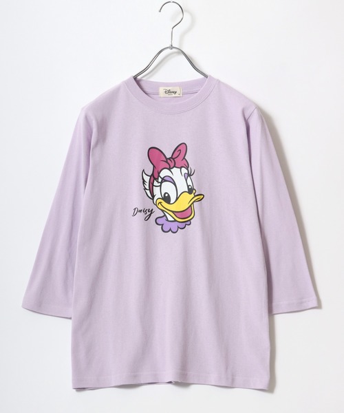 Disney(ディズニー)の「Disney(ディズニー)キャラクターフェイスプリント七分袖Tシャツ/ロンT(Tシャツ/カットソー・レディース・ラベンダー/ネイビー/ホワイト/カーキ・M/L)」の4枚目の写真