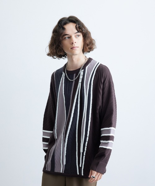 JUNRED（ジュンレッド）の「3Dビッグクルーニット（ニット/セーター・メンズ・ライトグレー/ダークブラウン/ブラック・S/M/L）」の3枚目の写真