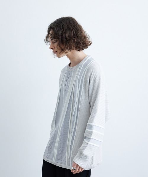 JUNRED（ジュンレッド）の「3Dビッグクルーニット（ニット/セーター・メンズ・ライトグレー/ダークブラウン/ブラック・S/M/L）」の6枚目の写真