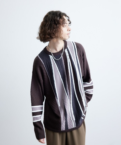 JUNRED（ジュンレッド）の「3Dビッグクルーニット（ニット/セーター・メンズ・ライトグレー/ダークブラウン/ブラック・S/M/L）」の9枚目の写真