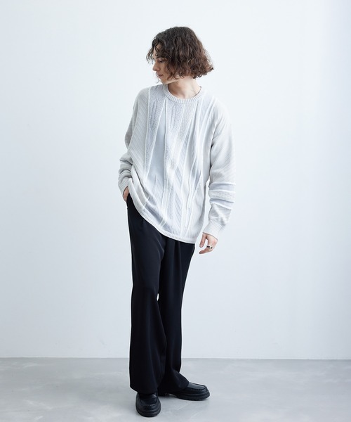 JUNRED（ジュンレッド）の「3Dビッグクルーニット（ニット/セーター・メンズ・ライトグレー/ダークブラウン/ブラック・S/M/L）」の13枚目の写真