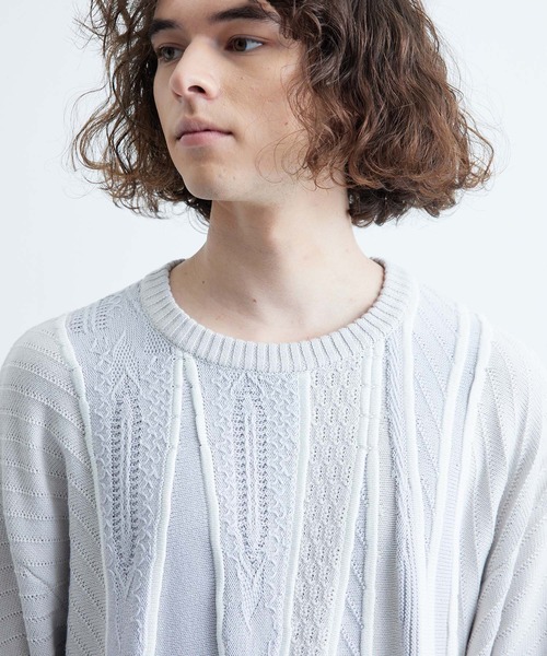 JUNRED（ジュンレッド）の「3Dビッグクルーニット（ニット/セーター・メンズ・ライトグレー/ダークブラウン/ブラック・S/M/L）」の18枚目の写真