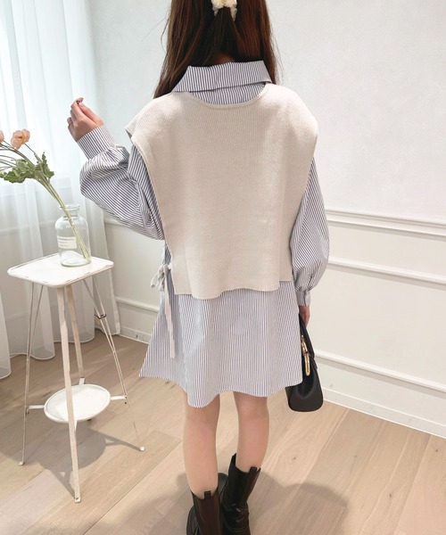 apres jour(アプレジュール)の「ニットベスト×シャツミニワンピ【ZOZOTOWN限定アイテム】(シャツワンピース・レディース・ネイビー/ラベンダー/ピンク/ピンクベージュ・フリー/X-LARGE)」の8枚目の写真