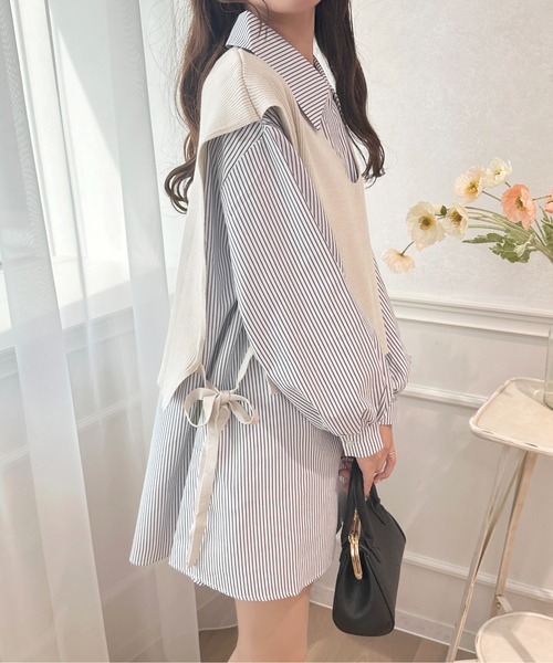 apres jour(アプレジュール)の「ニットベスト×シャツミニワンピ【ZOZOTOWN限定アイテム】(シャツワンピース・レディース・ネイビー/ラベンダー/ピンク/ピンクベージュ・フリー/X-LARGE)」の7枚目の写真