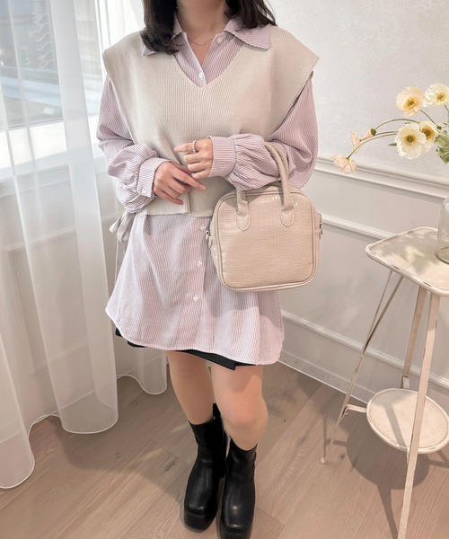 apres jour(アプレジュール)の「ニットベスト×シャツミニワンピ【ZOZOTOWN限定アイテム】(シャツワンピース・レディース・ネイビー/ラベンダー/ピンク/ピンクベージュ・フリー/X-LARGE)」の15枚目の写真