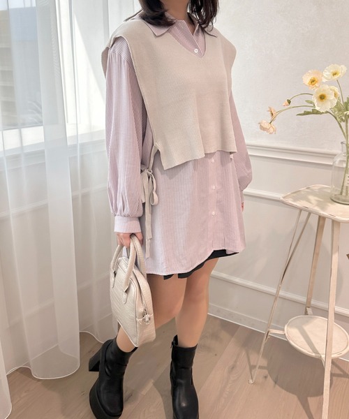 apres jour(アプレジュール)の「ニットベスト×シャツミニワンピ【ZOZOTOWN限定アイテム】(シャツワンピース・レディース・ネイビー/ラベンダー/ピンク/ピンクベージュ・フリー/X-LARGE)」の17枚目の写真