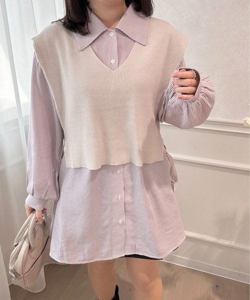 apres jour(アプレジュール)の「ニットベスト×シャツミニワンピ【ZOZOTOWN限定アイテム】(シャツワンピース・レディース・ネイビー/ラベンダー/ピンク/ピンクベージュ・フリー/X-LARGE)」の13枚目の写真