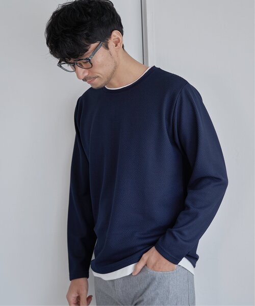 ikka（イッカ）の「パイナップルレイヤードロンＴ（Tシャツ/カットソー・メンズ・ベージュ/ネイビー/ブルー/グリーン・S/M/L/XL）」の9枚目の写真