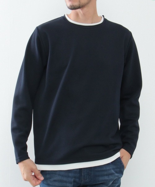 ikka（イッカ）の「パイナップルレイヤードロンＴ（Tシャツ/カットソー・メンズ・ベージュ/ネイビー/ブルー/グリーン・S/M/L/XL）」の3枚目の写真